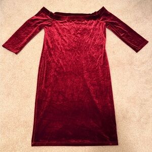 Ambiance Deep Red Velvet off-the shoulder Dress
